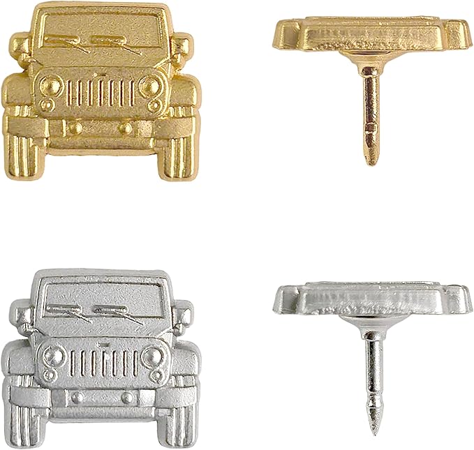 Jeep Push Pins - Silver Jeep Map Pins - for Cork Board, Maps, or Lapel Pin Use - Designed in USA - Set of 4