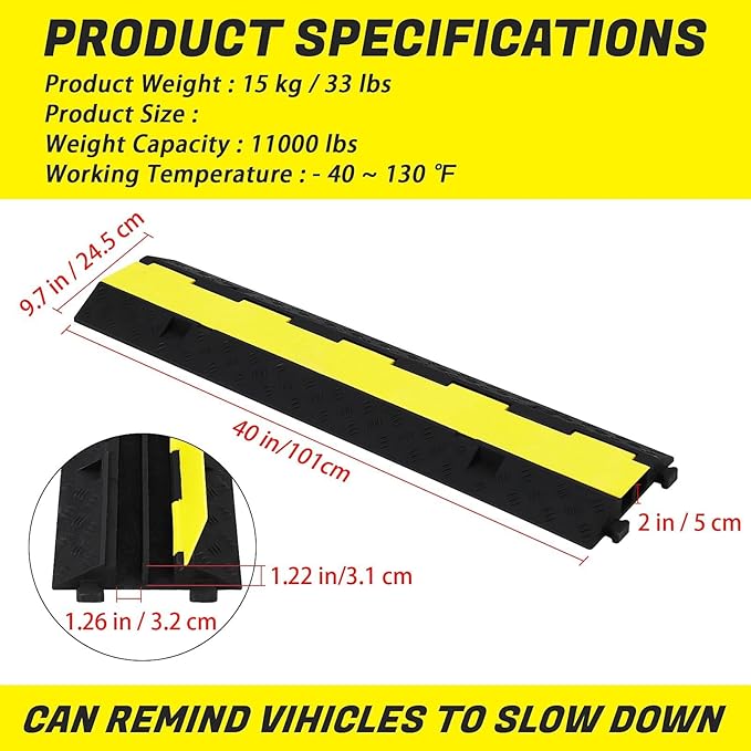 3 Pack 2-Channel 11,000 lbs per Axle Capacity Rubber Cable Protector Ramp – Driveway Wire Cord Guard with Traffic Speed Bump for Indoor and Outdoor Use