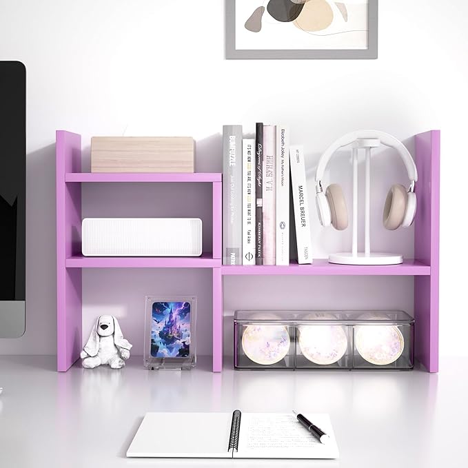 Jerry & Maggie Desktop Organizer Office Storage Rack Adjustable Wood Display Shelf Birthday Gifts Toy Home Decor Free Style Rotation Display True Natural Stand Shelf (Violet)