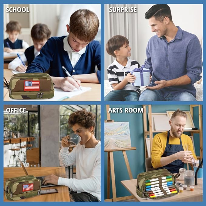 ATRIPACK Tactical 4 Compartments Pencil Case for Boys,Big Canvas Pen Pouch Bag, Large Capacity Pen Box, Tool Bag for Middle School College Office Organizer for Kids Men Women Adult Teens