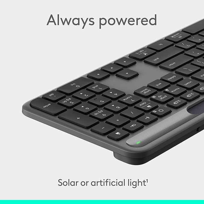 Logitech Signature Slim Solar+ Wireless Bluetooth Keyboard K980, Solar and Artificial Light Powered, Up to 10 Years Battery Life, Customizable Keys - Graphite