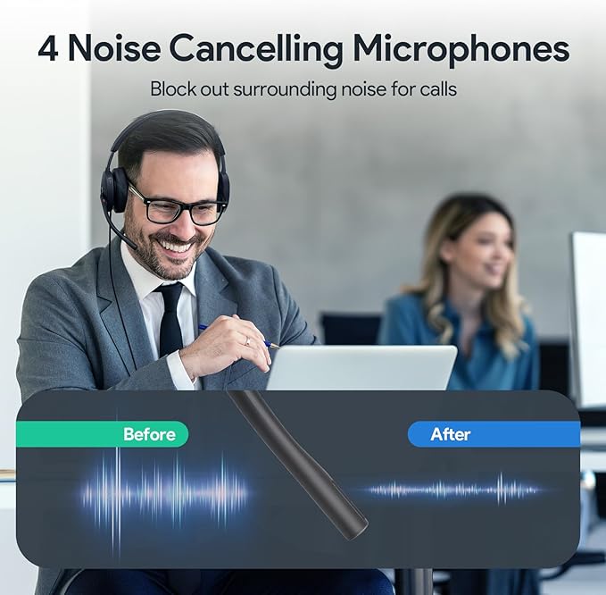 Yealink UH48 ANC USB Headset with Microphone, Active Noise Cancelling Wired Headphones for PC Computer, Works with Zoom Teams and Other Call Platforms, All Day Comfort, Mute Button