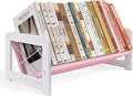 ELITEROO Tabletop Bookshelf, Simple Wood Book Organizer for Desk, Tilted Table Bookcase, Small Desktop Book Rack for Cookbook Display, Kids Reading, Office Storage, Pink