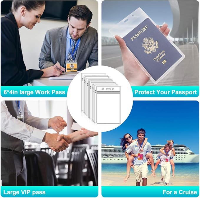Fushing Pack of 100 Clear Plastic Vertical Badge Holders, Name Tag Holders, Card Holders (XXL)