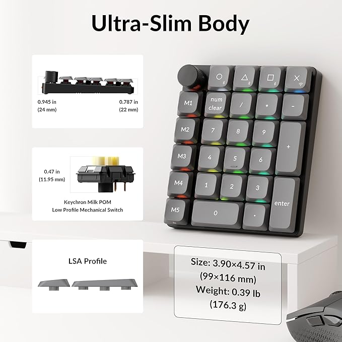 Keychron K0 Max Wireless Low-Profile Number Pad, QMK/VIA Programmable, Hot-Swappable Banana Switch, RGB Backlit, 2.4GHz & Bluetooth 5.3, 1000Hz Polling Rate, with Knob, for Windows/Mac