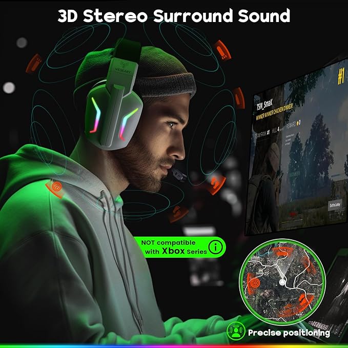 WESEARY Wireless Gaming Headset for PS5, PS4, PC, Laptop, Mac & Switch, Dual Low-Latency 2.4GHz USB/Type-C, Bluetooth Gaming Headphones with ENC Mic for Gamecube, 3D Stereo,Colorful Light, 50H Power