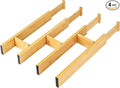 Adjustable Bamboo Drawer Dividers with Inserts, Expandable Spring-Loaded Drawer Organizer for Kitchen, Clothes, Tools, Silverware, Bamboo Organizer Separators - 4 Large Pieces
