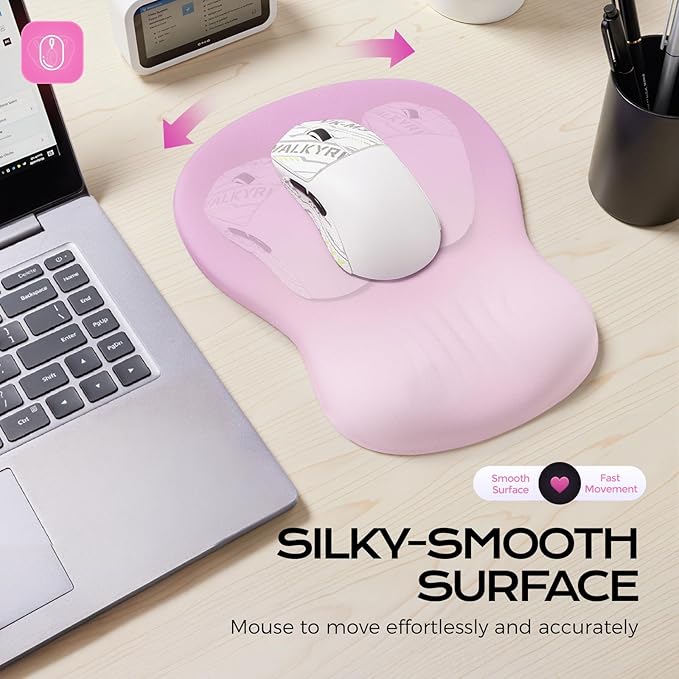 Ergonomic Mousepad with Wrist Rest Pink, Wrist Rest for Mouse Pad, Memory Foam with Massage Design, Non-Slip PU Base for Office and Home