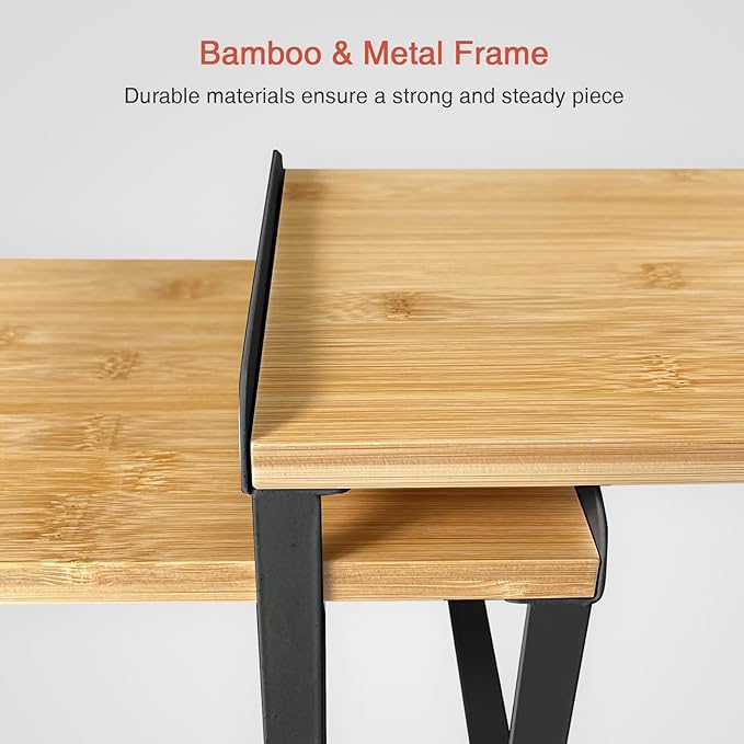 Kitchen Cabinet Organizer Shelf Set of 4, Pantry Organizers and Storage Shelves for Plates Dishes Cups Mugs, Cupboard Counter Cabinet Shelf Riser for Countertop (Bamboo Wood and Black Metal)