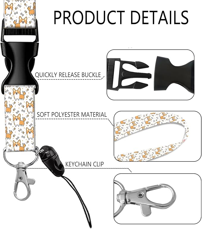 BLOCIT ID Badge Holder with Lanyard - Fashionable ID Card Holders with Retractable Lanyards - Soft Fiber Metal Clip Sturdy Buckle for Key Wallet - Work Nurse Teacher (Cute Puppy Corgi Dog)
