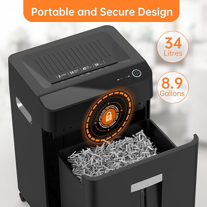 24-Sheet Cross Cut P-4 Security Paper Shredder with 8.9 Gal Pull-Out Bin, Credit Card/Staple/Clip/CDs Commercial Heavy Duty Shredder for Office