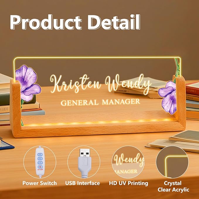 Ships Next Day, Custom Name Plate for Desk - Business Light Up Acrylic Desk Name Plate Personalized Elegant Office Gift for Boss Coworker Teacher Employee Appreciation Gift, Office Decor for Women Men