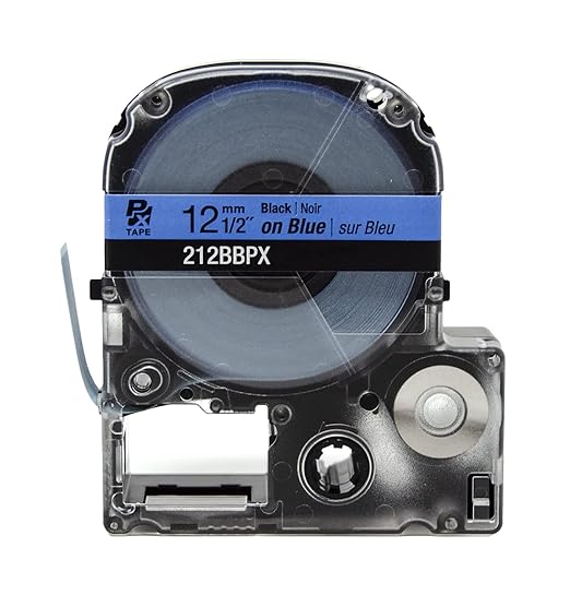 Epson LABELWORKS 212BBPX Genuine PET (Polyester) Tape Cartridge - Black on Blue Label Maker Tape - 1/2" (12MM) Wide, 30'