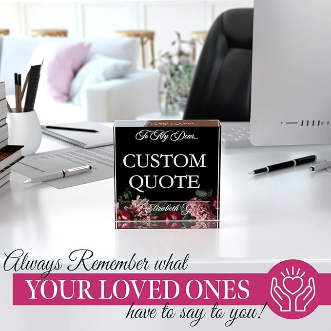 Personalized Gifts, Custom Quote Block Letter Board,Crystal-Clear Acrylic with Gift Box,17 Styles, Holiday and Christmas Gift for Mom, Dad, Girlfriend, Him or Her, Husband, Wife (4"x4, Floweret)