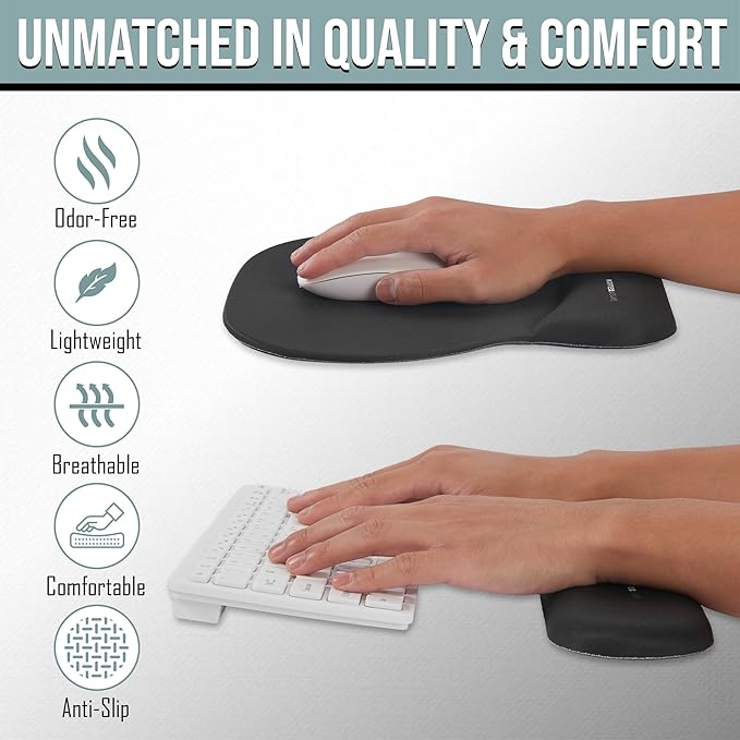 Gel Wrist Rest Mouse Pad Set, Ergonomic Office Mousepad with Memory Foam Wrist Support, Gel Mouse Pad with Wrist Support Keyboard Rest, Non-Slip Desk Accessory for Office, Home & Gaming (Black)