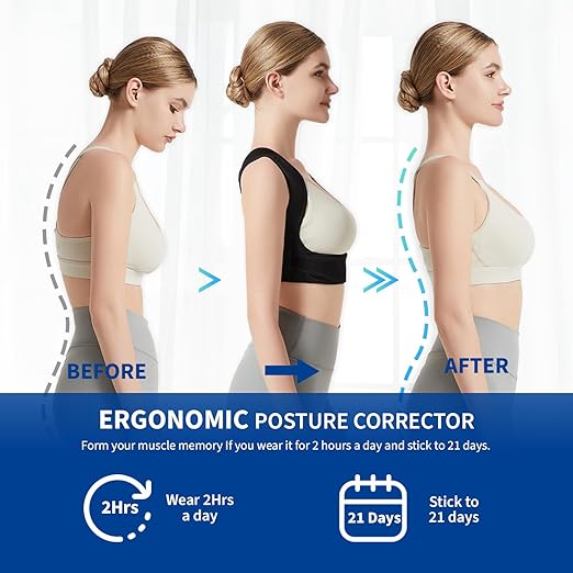 Posture Corrector for Back Support: Adjustable Shoulder Posture Brace for Men and Women (Black, Large/X-Large)