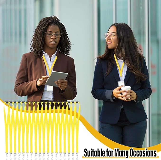 Patelai 12 Pcs Breakaway Lanyards with J Hook Bulk Flat for ID Badges Neck Badge Lanyards Card Nametag Holder Neck Straps (Yellow)