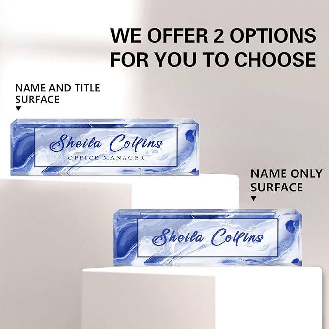 Custom Acrylic Name Plate for Desk, Employee Appreciation Gifts, Office Decor, Personalized, Funny Gifts for Coworkers Boss Teacher (Blue/White)