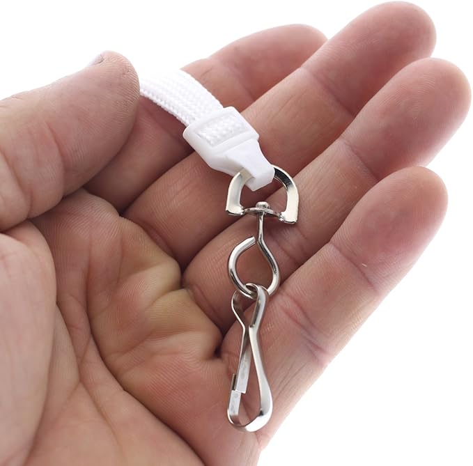 Specialist ID Bulk 100 Pack - Premium Flat Breakaway Lanyards for ID Badges & Badge Holders - 3/8" Wide Woven Safety Lanyard with Metal Swivel Hook for Teachers, Students, Cruise, Office (White)