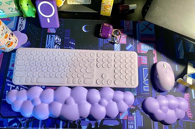 JIKIOU Upgrade Leather Cloud Keyboard Wrist Rest, Cloud Wrist Rest with Non-Slip PU Base, Comfortable Memory Foam Wrist Rest for Computer Laptop Mac Gaming Office and Pain Relief Christmas Wish Gift