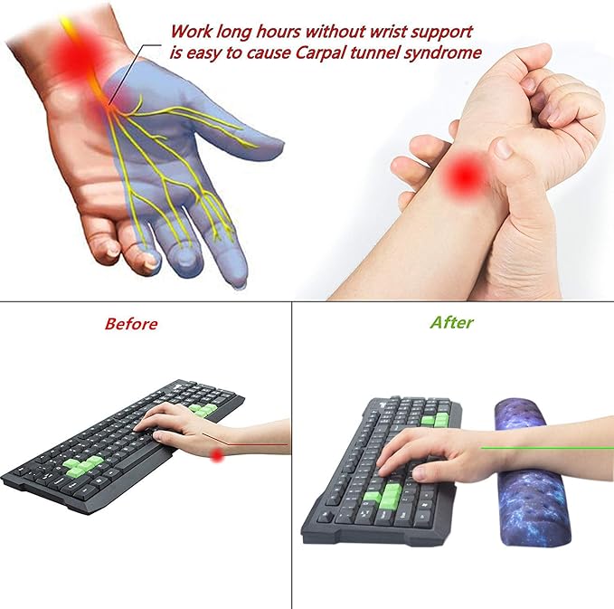 BRILA Keyboard Wrist Rest Support Cushion Pad for Computer, Laptop, Office Work, PC Gaming - Memory Foam Gel with Massage Holes Design - Non-Slip Easy Typing Wrist Pain Relief (Nebula)