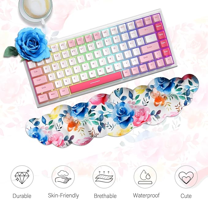 JIKIOU Cloud Wrist Rest Keyboard, Cloud Keyboard Wrist Pad Set with Comfortable Cloth, Cute Arm Rest for Palm Support, PC/Gaming Desk Accessories/Office Setup/Computer Hand Cushion Multicolored Rose