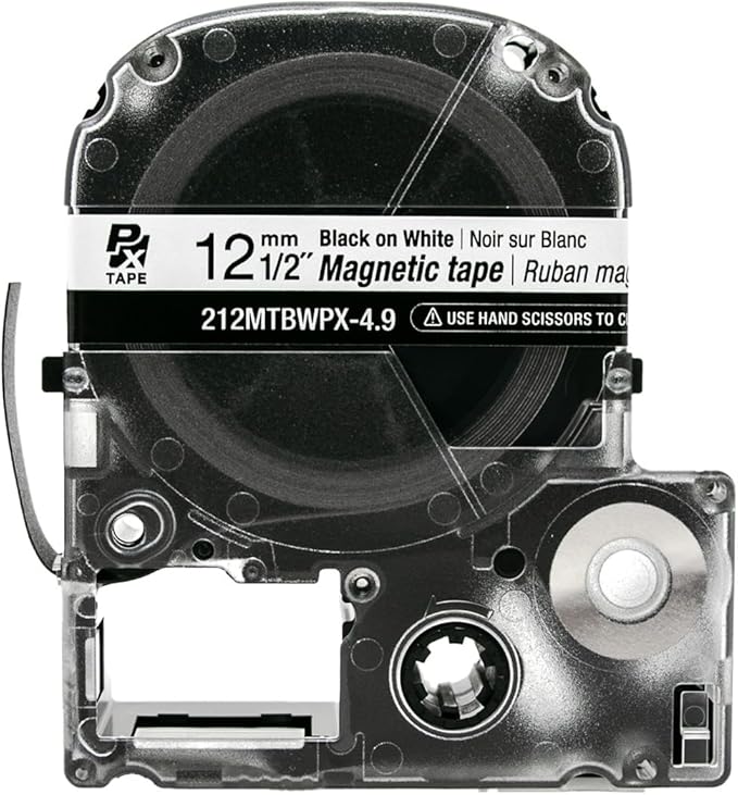 Epson LABELWORKS 212MTBWPX-4.9 Genuine Magnetic Tape Cartridge - Black on White Magnet Label Maker Tape - 1/2" (12MM) Wide, 4.9 ft, White