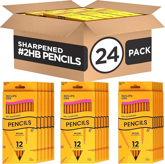 E-CLIPS USA Pencils Bulk Pencils #2 (24 Boxes) Number 2 pencil Pre-Sharpened Pencil Bulk School Supplies Bulk Office Supplies Bulk Box May Vary 12 Pencil Per Box (24 Boxes)