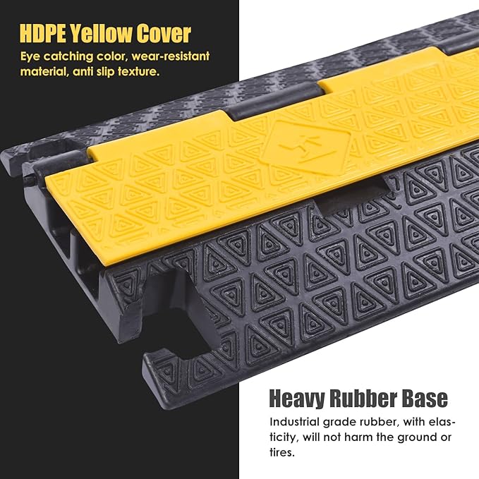 Heavy-Duty Rubber Cable Protector Ramp, Floor Cable Wire Cord Cover Speed Bumps 22000 Lbs Load Capacity, Driveway Hose Cable Ramp Protective Cover for Indoor Outdoor (Small 2-Channel x 4Pcs)