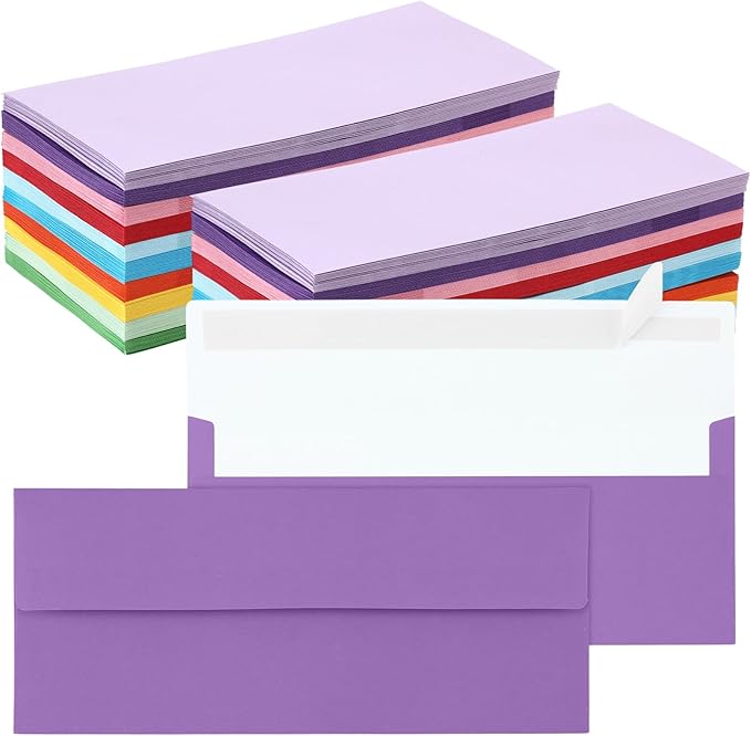 Jutom 500 Pcs Kraft Envelopes Letter Size Bulk #10 Business Strong Sealed 4-1/8 x 9-1/2 in Flap Office Printable Mailing Envelopes Windowless Invisible (10 Colors)