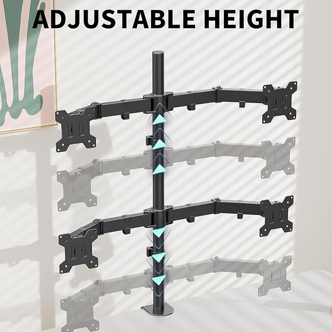 Quad Monitor Desk Mount Heavy Duty Adjustable Monitor Stand for 13"-27" Screen,Computer Mount for Desk Holds Up to 22lbs with C Clamp/Grommet Base