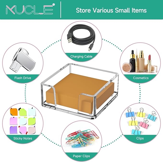 Sticky Note Holder, Crystal Clear Acrylic Notepad Holder 3x3 in Self-Stick Note Dispenser Office Desk Accessories, Memo Pad Holder Organizer for Classroom School Supplies