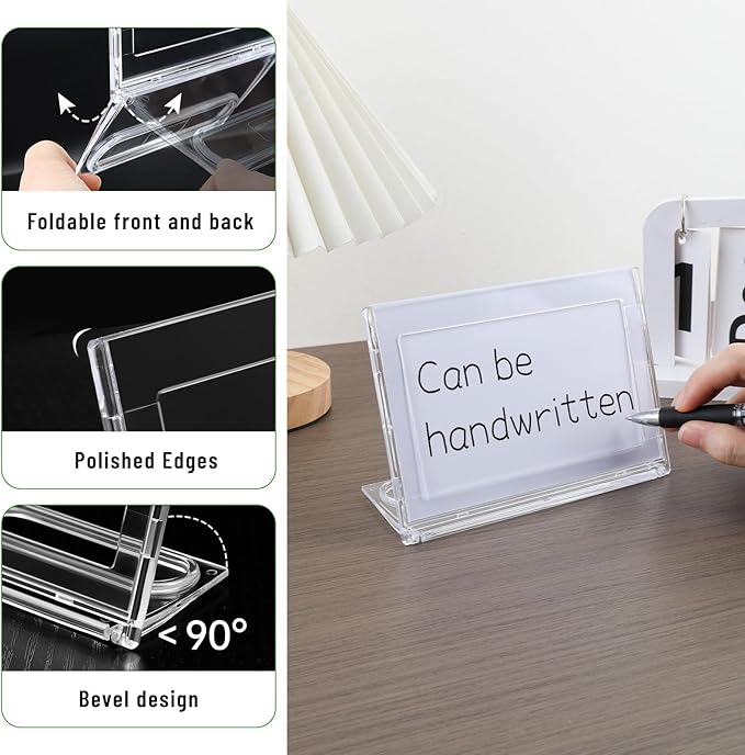 2 Pack 4x6 Inch Small Sign Holder Horizontal, Double-Sided Usage with Swivel Base for Table Display, for Office, Store, Restaurant, Retail Counters, for Name Sign, Price Message Board, Note