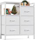 Furnulem 5 Drawer White Dressers for Bedroom 2 Tier Shelf Storage Small Fabric Dresser for Closet Sturdy Metal Frame Modern Style Storage Cabinets Organization Units for Hallway Rooms