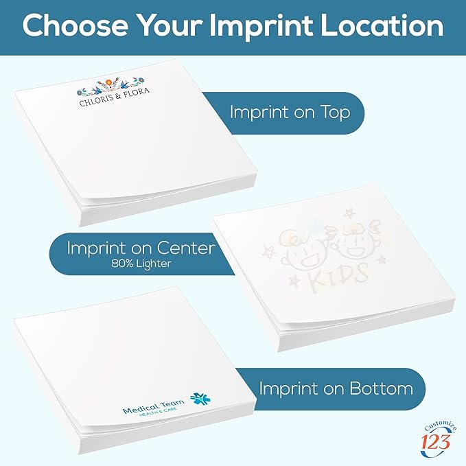 Personalized Sticky Notes with Text or Logo, 3"x3" Custom Office Pads, 25 Sheets Customized Memo Pads for Office, Home and School, Notepad Gifts Useful for Teacher and staff, Student Supplies, 500 Qty