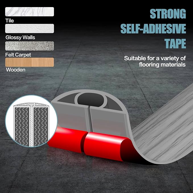 Floor Cord Cover Self Adhesive Cord Hider,3.3FT Cable Management, Extension Strip Protector for Wires, Prevent Cable Trips for Offices, Gyms, Exhibitions Cavity:0.3"(W) x 0.28"(H) Gray Wood