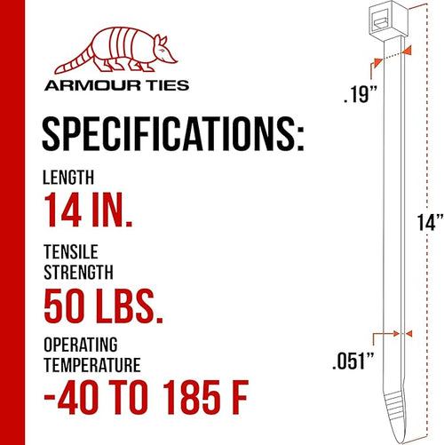 14-inch Black Zip Ties Heavy Duty UV Resistant Nylon Cable Ties, 50lb Tensile Strength, 1000-Pack - Durable Wire Ties, Heavy Duty Tie Straps Indoor and Outdoor Cable Management Solution by ARMOUR TIES