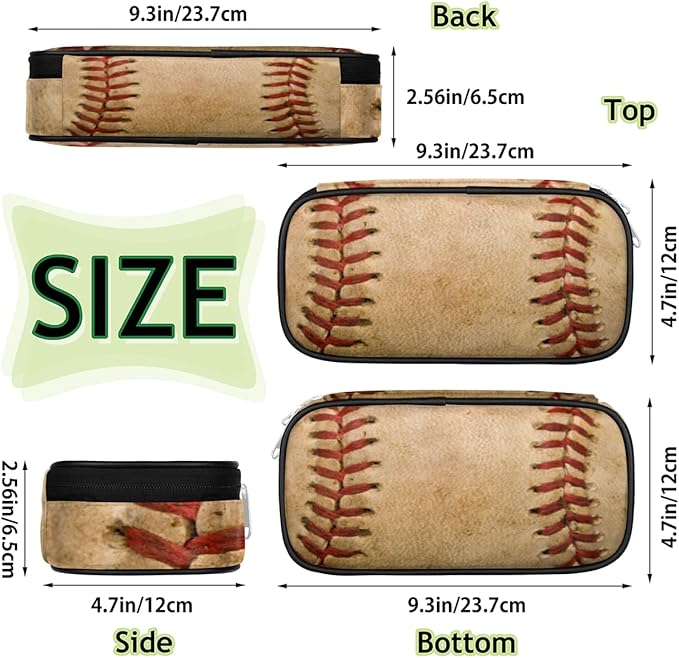 Pardick Sport Big Capacity Pencil Pen Case Old Baseball Large Pencil Pouch with Zipper Compartments Pencil Bag for Boys Girls Adults Student Office School Supplies