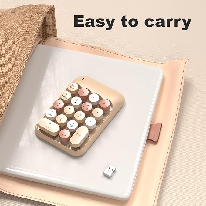 MOFII Wireless Number Pads - MilkTea Numeric Keypad 18 Keys USB 2.4G Round Keycap Colorful Extensions Keypads, Financial Accounting Portable Numpad 10 Key for Laptop/PC/Notebook/Surface Pro