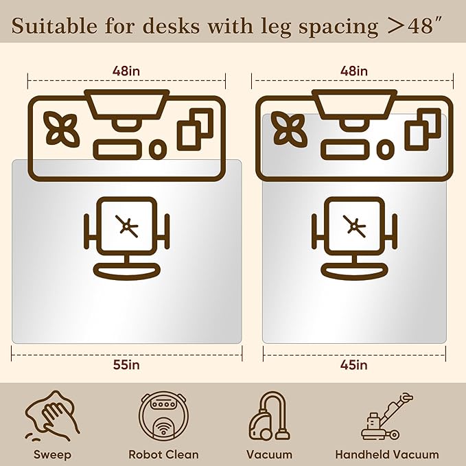 Homsion 45"x55" Tempered Glass Office Chair Mat for Carpet & Hardwood Floor, 1/5" Thick Clear Floor Protector Desk Chair Mat with Rounded and Polished Edges