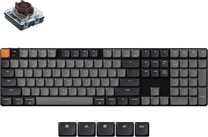 Keychron K5 QMK Ultra-Slim Full Size Layout Wireless Mechanical Gaming Keyboard, 104 Keys with Brown Switch, White LED Backlight Rechargeable Wired Bluetooth Keyboard for Mac/Windows, Version 2