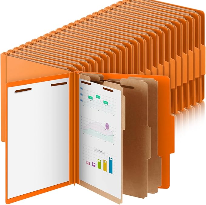 Skyygemm 48 Pcs Classification Folders Letter Size, 3 Divider Pressboard File Folder with Fasteners, Expanding File Organizer Bulk for Teachers, Clergy, Office, Church, Christmas Donations (Orange)