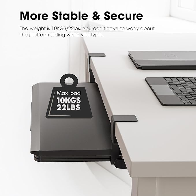 Fenge Keyboard Tray Under Desk, Pull Out Keyboard & Mouse Tray with C Clamp Mount, Sliding Keyboard Holder for Desk, 25.6 x 11.8 inch Large Slide-Out Platform Computer Drawer for Typing, Black
