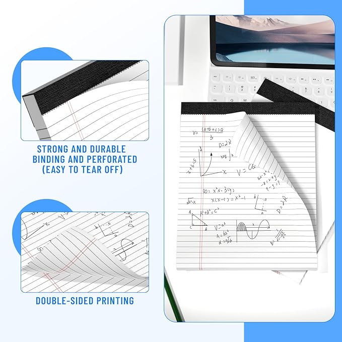 12pcs Legal Pads 8.5 x 11, 50 Sheets/Pack, Notepads 8.5 x 11 Inch, White Note Pads Clear Print Writing Pads of Paper, Memo Pads , Perforate Legal Notepads Paper , Wide Ruled Lined with Sturdy Back
