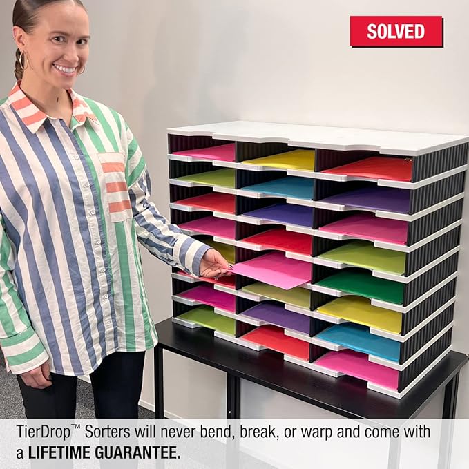 Ultimate Office TierDrop Desktop Organizer Document, Forms, Mail, and Classroom Sorter. 24 Letter Size Compartments with Optional Add-On Tiers for Easy Expansion - Gray w/Black