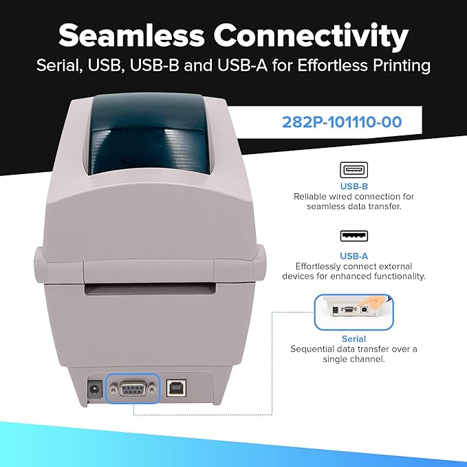 Zebra TLP 2824 Plus Thermal Transfer Desktop Monochrome Printer | 2 in Width | Serial & USB Port Connectivity 282P-101110-00 | Include Jetset Software