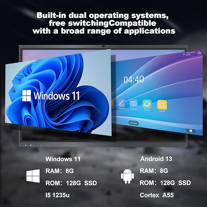 Smart Board,55" Smart Board for Classroom Office Home, 4K UHD Touch Screen Open Dual System Smart Whiteboard,Digital whiteboard with 48MP HD Camera(Board+Wall Mount Included)