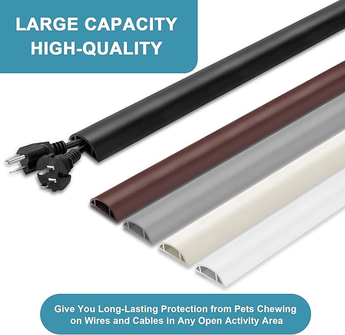 Floor Cable Cover 3ft Beige, LZEOY Cord Covers for Wires on Floor, Cord Hider Floor Cable Management, Extension Cord Floor Cover Low Profile, Floor Cord Cover for Office/Carpet/Floor