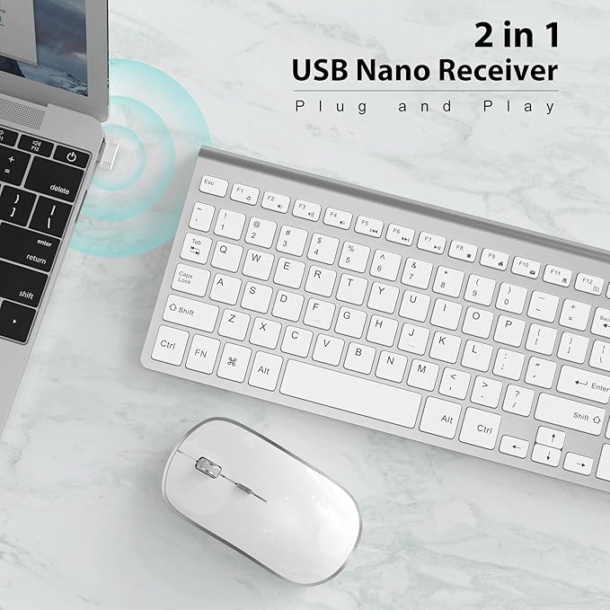Wireless Keyboard Mouse, JOYACCES 2.4G Compact and Ultra Slim Wireless Keyboard and Mouse for Windows, Computer, Desktop, PC, Laptop-Sliver