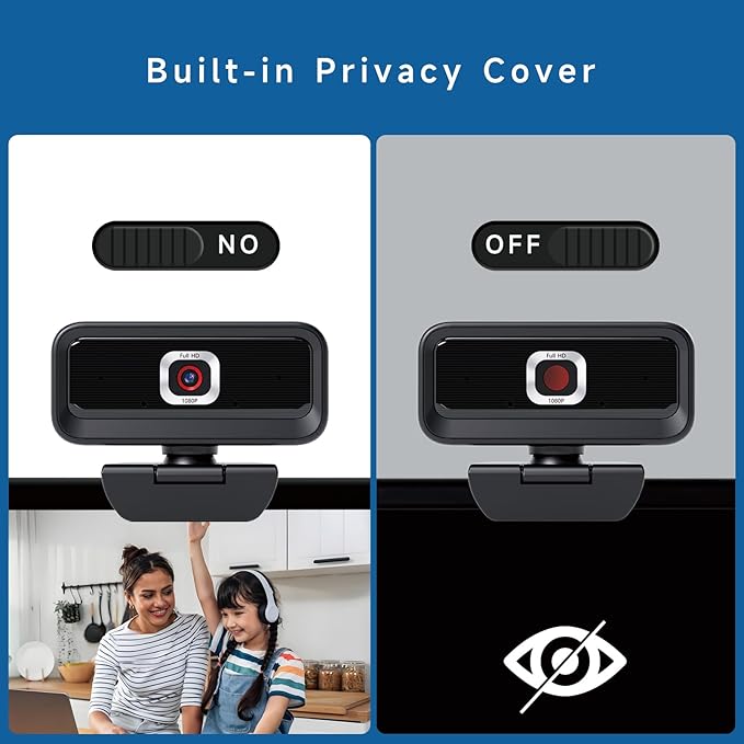 Combess Webcam for PC, Computer Camera for Desktop, 1080P Webcam with Tripod,USB Web Cam, 2 Noise Reduction Mics, Built-in Privacy Cover,Plug&Play